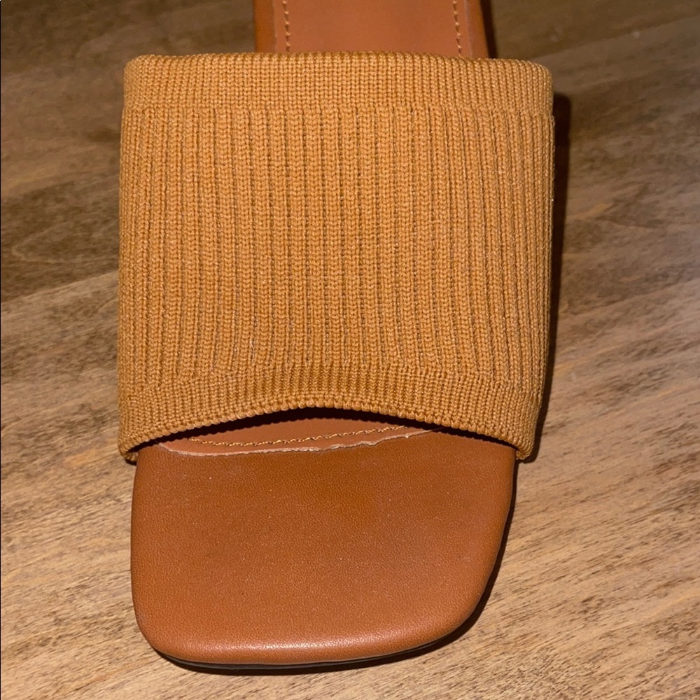4 for $40 - Tan Leather Mules with Textured Strap - Picture 8 of 15
